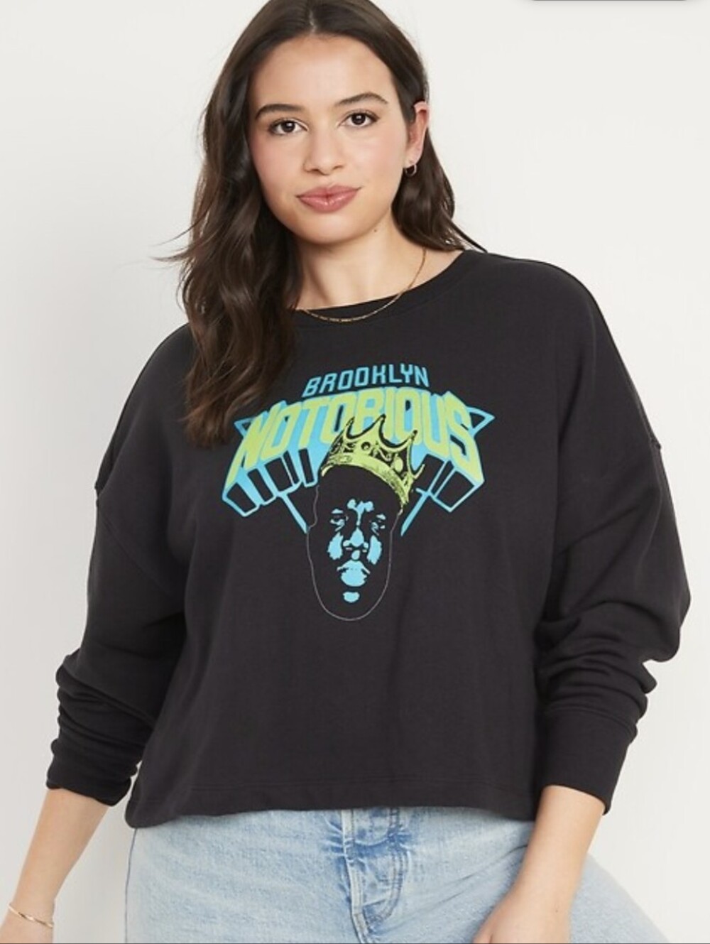 Old Navy Biggie Cropped Crewneck Sweatshirt XXL Tall Black Graphic Pullover